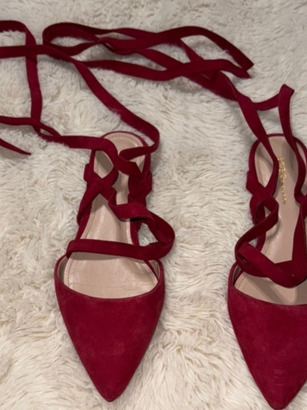 BCBGeneration Red Suede Pointed Toe Lace-Up Flats